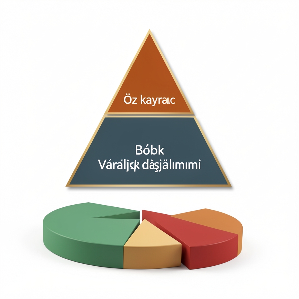 Sermaye yönetimi çerçevesi: öz kaynak, borç ve varlık dağılımını gösteren üçgen diyagram ve pasta grafikleri içeren finansal analiz sunumu